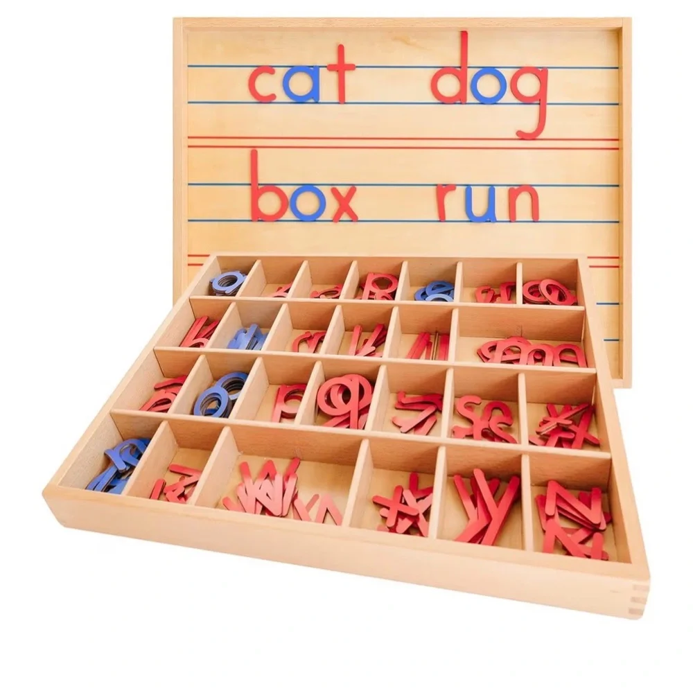 Montessori Moveable Alphabet Lowercase Letter Set in Red and Blue - Wooden